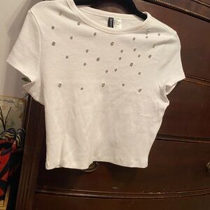 Divided White Embellished Crop Top